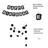 Black & White Birthday Decor Set – Balloons, Banner and Fringe Curtains (30 Pcs)