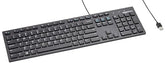 Basics Wired Qwerty Keyboard, Works With Windows, Plug And Play, Easy To Use With Media Control, Full-Sized, Black