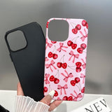 Compatible With Iphone 15 Pro Max Case,Cute Pink Cherry Bow Pattern With Shockproof Slim Soft Tpu And Hard Pc Protective Cover For Women Designed For Iphone 15 Pro Max Case (Glossy)