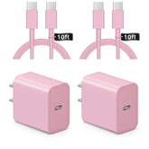 Iphone 16 15 Charger Fast Charging 10Ft - 2 Pack 20W Usb C Wall Charger Block And Type C To C Cable Compatible With Iphone 16/16 Pro/16 Pro Max/Iphone 15, Ipad Pro, Air 5/4, Ipad 10?Pink?