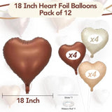 12PCS Cream Brown Heart Foil Balloons Beige Coffee Mylar Party Decor