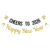 Happy New Year Banner Cheers To 2026 Banner Hello 2026 Decoration Gold Black Glitter