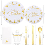 175 Pieces Christmas Plastic Plates - Christmas Gold Plastic Plates Include 25Dinner Plate, 25Dessert Plate, 25Knives, 25Forks, 25Spoons, 25Cups, 25 Napkins For Xmas Party