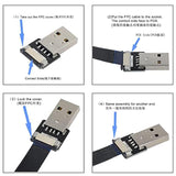 Cy Down Angled Flat Slim Fpc Usb 2.0 Type-A Male To Female Extension Data Cabl