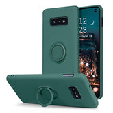 For Samsung Galaxy S10E Case, Slim Silicone Soft Rubber With 360° Ring Holder Kickstand Car Mount Supported Shockproof Protective Cases For Samsung Galaxy S10E 5.8" (2019), Midnight Green