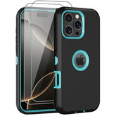 For Iphone 16 Pro Case, With 2 Screen Protector Heavy Duty Drop Protection, Full Body 3 Layer Rugged Shockproof Dust-Proof Protective Phone Cover For Apple Iphone 16 Pro (Black/Mint)