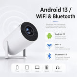Mini Projector With Wifi And Bluetooth, Portable Projector 4K Support, Android 13, Auto Keystone, 180° Rotatable, 40"-150" Screen Small Projector Hy300 Pro