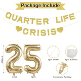 25Th Birthday Decoration For Women, Gold Banner For 25 Years Old Quarter Life Crisis Gold 25 Balloons Numbers Give Her Cheering 25Th Birthday Gift Twenty-Five Party Supplies