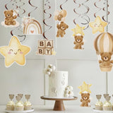 24Pcs Bear Baby Shower Hanging Swirls Decorations We Can Bearly Wait Baby Shower Ceiling Decorations Cream Brown Gender Neutral