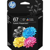 67 Black/Tri-Color Ink Cartridges (2-Pack) | Works With Deskjet 1255, 2700, 4100, Envy 6000, 6400 | Instant Ink Eligible | 3Yp29An | Packaging May Vary