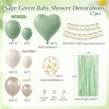 Sage Green Baby Shower Decorations With Sand White Gold Sage Green Balloons Welcome Baby Banner Green Fringe Curtains For Gender Reveal Netural Baby Shower Decorations