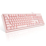 Pink Keyboard with 7-Colors LED Backlit, 104 Keys Silent Creamy Wired USB Keyboard, Double Shot Keycaps Light Up Keyboard for Computer, Mac, Laptop