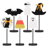 Halloween Decorations, 6Pcs Wooden Sign Tabletop Centerpieces Decorations Include Ghost/Bat/Black Cat/Witch Hat, For Home Farmhouse Indoor Party Decor.