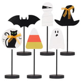 Halloween Decorations, 6Pcs Wooden Sign Tabletop Centerpieces Decorations Include Ghost/Bat/Black Cat/Witch Hat, For Home Farmhouse Indoor Party Decor.