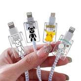 Cute Cable Protector For Iphone Charger,Kawaii Astronaut,Teddy Bear Anime Lovely Pattern 4 Pcs Usb Cable Protector For Girls Boys,Charging Cord Protector,Usb Charger Saver (Lightning Cable)