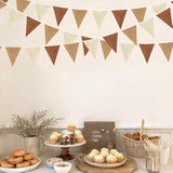 32Ft Brown Party Decorations Boho Pennant Banner Fabric Triangle Flag Linen Bunting Garland Streamers For Woodland Teddy Bear Baby Shower Jungle Safari Birthday Home Nursery Outdoor Garden Decor