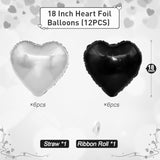 12 Pcs Black Silver Heart Foil Balloons 18 Inch Party Decorations