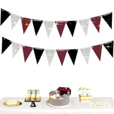 Graduation Decorations Maroon Black 2025/Burgundy Black Graduation Party Decorations/Burgundy Silver Triangle Banners 2Pcs For Maroon Birthday Party Bridal Shower/Wedding