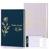 2 Pcs Elegant Wedding Vow Books With Vow Starter Cards, Lined Pages, Linen Hardcover His & Hers Wedding Gifts Keepsake Book Bride And Groom Notebook For Ceremony Vows