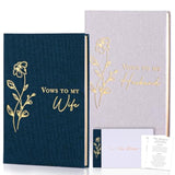 2 Pcs Elegant Wedding Vow Books With Vow Starter Cards, Lined Pages, Linen Hardcover His & Hers Wedding Gifts Keepsake Book Bride And Groom Notebook For Ceremony Vows