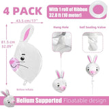 4D Cartoon Animal Farm Bunny Balloon Cute Pet Bunny Party Supplies Birthday Decorations, 4 Pack Easter Rabbit Head Foil Mylar Balloons Happy Easter Mylar Balloons Woodland Animal Supplies
