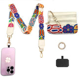 Clip and Go Strap for Phone with Wallet Crossbody,Cute Flower Embroidered Cellphone Lanyard for All Phones (Four Leaf Clover-Black) (Four Leaf