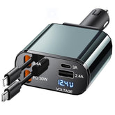 Ticci 60W 4-in-1 Retractable Car Charger USB C Fast Charging for iPhone & Android