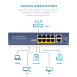 8-Port Poe+ Switch, Power Over Ethernet, 802.3At, 96W, Metal Housing, 2-Port Uplink, Unmanaged, Desktop, 1-Year