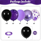 Purple Black Balloons, 12 Inch Dark Purple Light Balloons With Metallic Purple Confetti Latex Balloon Set For Girls Women Halloween Birthday Bridal Shower Wedding Party Decorations Is-02