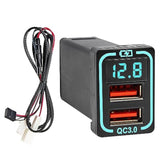 Qc3.0 Car Charger For Toyota, 18W Dual Usb Port Powered By Cigarette Lighter With Digital Voltmeter, Panel Flush Mount Usb Socket For Tundra Corolla Highlander, Vehicle Dash Port 1.34"X0.91"