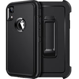 Heavy Duty Shockproof Case for iPhone XR 6.1" - 3 Layer Full Body Protection Rugged Cover Case with Belt Clip Holster - Black