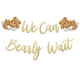 We Can Bearly Wait Banner Gold Glitter Bear Baby Shower Decorations