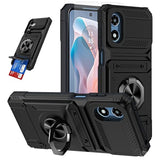 Phone Case for Motorola Moto G Play 2024 4G with Tempered Glass Screen Protector Card Slots Ring Stand Soft Silicone Bumper Hybrid Two Layer Defender