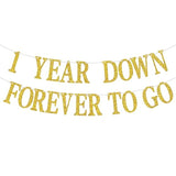 1 Year Down Forever To Go Banner, 1 Year Of Marriage Gift, Happy 1St Wedding Anniversary Party Decoration Supplies, Gold Glitter