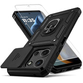 Moto G 5G 2025 Case with Camera Cover, HD Screen, Kickstand Shockproof Black