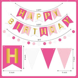 Pink Happy Birthday Banner Pre-Strung Happy Birthday Bunting Banner With Golden Letters Rose Pennant Flags Sparkle Birthdays Decor Pink Themed Party Supplies For Women Girls Kids Adults