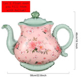 4 Pcs 22 Inch Teapot Mylar Balloons, Pink & Green for Tea Party, Baby Shower Decor