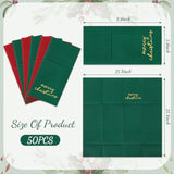 50Pcs Merry Christmas Linen Feel Napkin Gold Foil Disposable Airlaid Paper Napkin Red Green Prefolded Dinner Napkin With Built-In Flatware Pocket For Xmas Winter Party Supplies