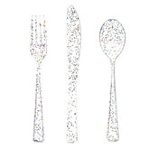 360Pcs Clear Plastic Silverware, Glitter Disposable Cutlery With Colorful Design,120 Forks,120 Knives,120 Spoons,Perfect For Parties Birthday