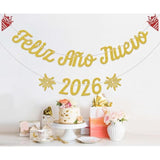 Feliz Año Nuevo 2026 Banner Gold Glitter New Year Party Decoration Supplies