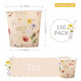 150pcs 3oz Disposable Paper Cups Vintage Floral Bathroom Party Beverage Cups