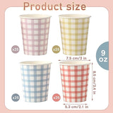 9 Oz Gingham Paper Drinking Cups, 100 Pieces, 4 Colors, Checkered Cups For Hot Cold Beverage, Birthday Party, Travel, Picnic
