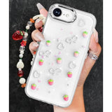For Iphone 16E Case For Women Girls - Cute Clear Sparkly Girly Kawaii 3D Strawberry Design With Charm Strawberries Wrist Chain Phone Cover Aesthetic Pretty Teens For Iphone 16 E Cases 6.1 Inch