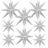 8pcs Silver Star Foil Balloons 14-Pointed Spike Cone Mylar Balloons Birthday Halloween Party Decor
