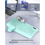 Wireless Keyboard And Mouse Combo - Full-Sized Ergonomic Keyboard With Wrist Rest, Phone Holder, Sleep Mode, Silent 2.4Ghz Cordless Keyboard Mouse Combo For Computer, Laptop, Pc, Mac, Windows (Green)