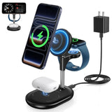 3 In 1 Wireless Charging Station For Apple Magsafe Charger, 15W Fast Qi-Certified Magnetic Mag-Safe Charger Stand For Iphone 16 15 14 13 12 Apple Watch Airpods, Adjustable Angle,Gifts For Men