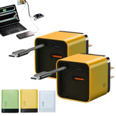 2 Pcs 3 In 1 Gan Charger, Scalable 80W Max Fast Charger Module With Type C Cable And 2 Usb Ports,Torbe 80 Watt All In One Retractable Phone Wall Plug For Phone And Laptops (Yellow)
