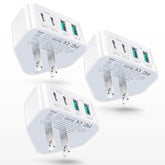 3-Pack Usb C Charger Block, 40W 4 Port Flat Fast Usb C Wall Charger Pd 3.0 Power Adapter Multport Type C Charging Plug Brick For Iphone 16 15 Plus 14 13 12 11 Pro Max Xs Xr 8,Samsung,Tablet