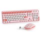 Girly Keyboard And Mouse Wireless, 2.4Ghz Full-Sized Cute Pink Keyboard Mouse Set With Retro Typewriter Round Keys For Windows, Computer, Laptops, Pc (Dot Pink)