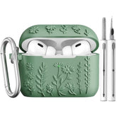 Airpod Pro 2Nd Generation Case, 3D Floral Embossed Soft Silicone Protective Cover With Cleaner Kit For Apple Airpods Pro 2Nd 1St Gen Case With Keychain (2023/2022), Green